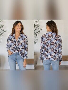 Murano Baird McNutt 100% Linen Floral Abstract Button-Up Shirt Size L